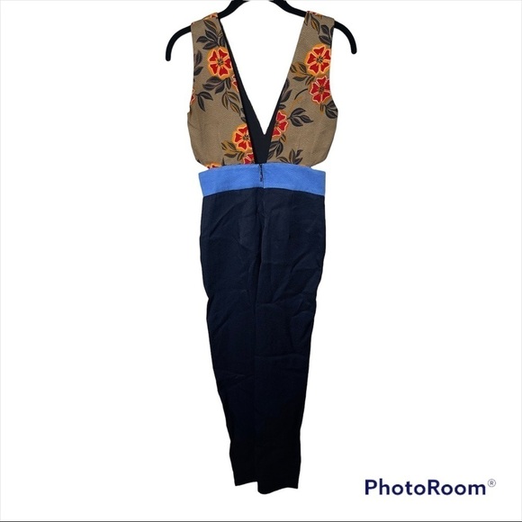 MSGM Milano Floral Colorblock Sleeveless Jumpsuit Navy High Waist Size 2 - Picture 8 of 11